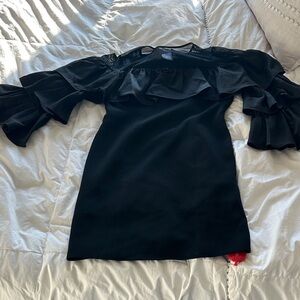 Chic Black Ruffle Sleeve Dress